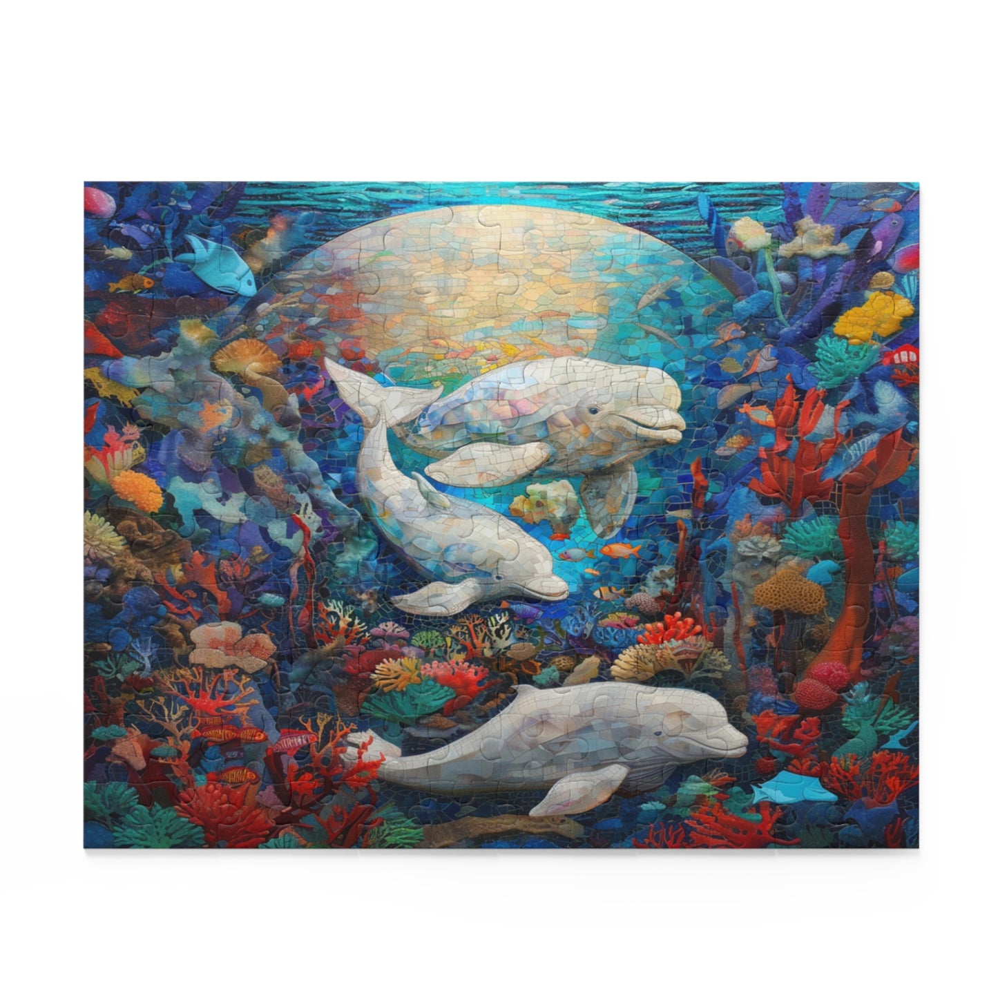 Sunlit Symphony: A Beluga Ballet in the Ocean Mosaic - Puzzle (120, 252, 500-Piece)