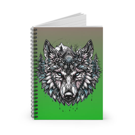 Spiral Notebook - Mystic Wilderness: A Tribal Wolf Tattoo Design_Green