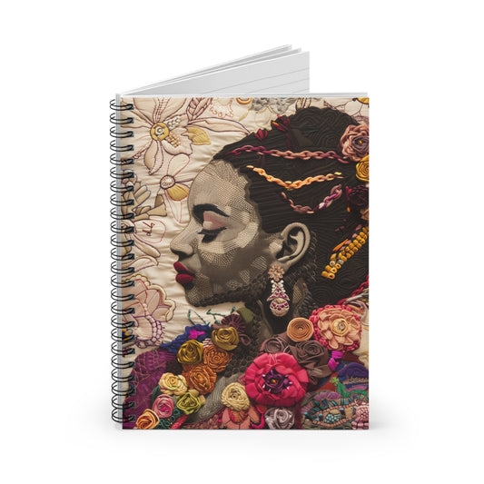 Spiral Notebook - Portrait in Petals: The Vibrant Artistry of Floral Embroidery