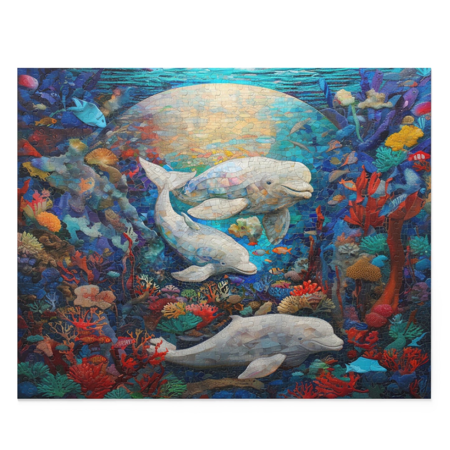 Sunlit Symphony: A Beluga Ballet in the Ocean Mosaic - Puzzle (120, 252, 500-Piece)
