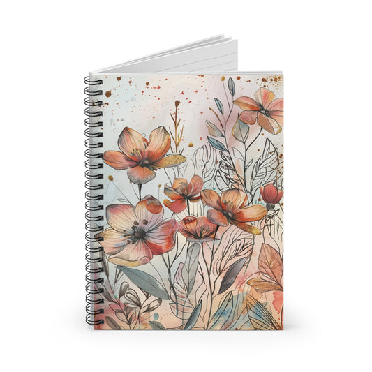 Spiral Notebook - Autumn Whispers: Delicate Floral Dance in Watercolor