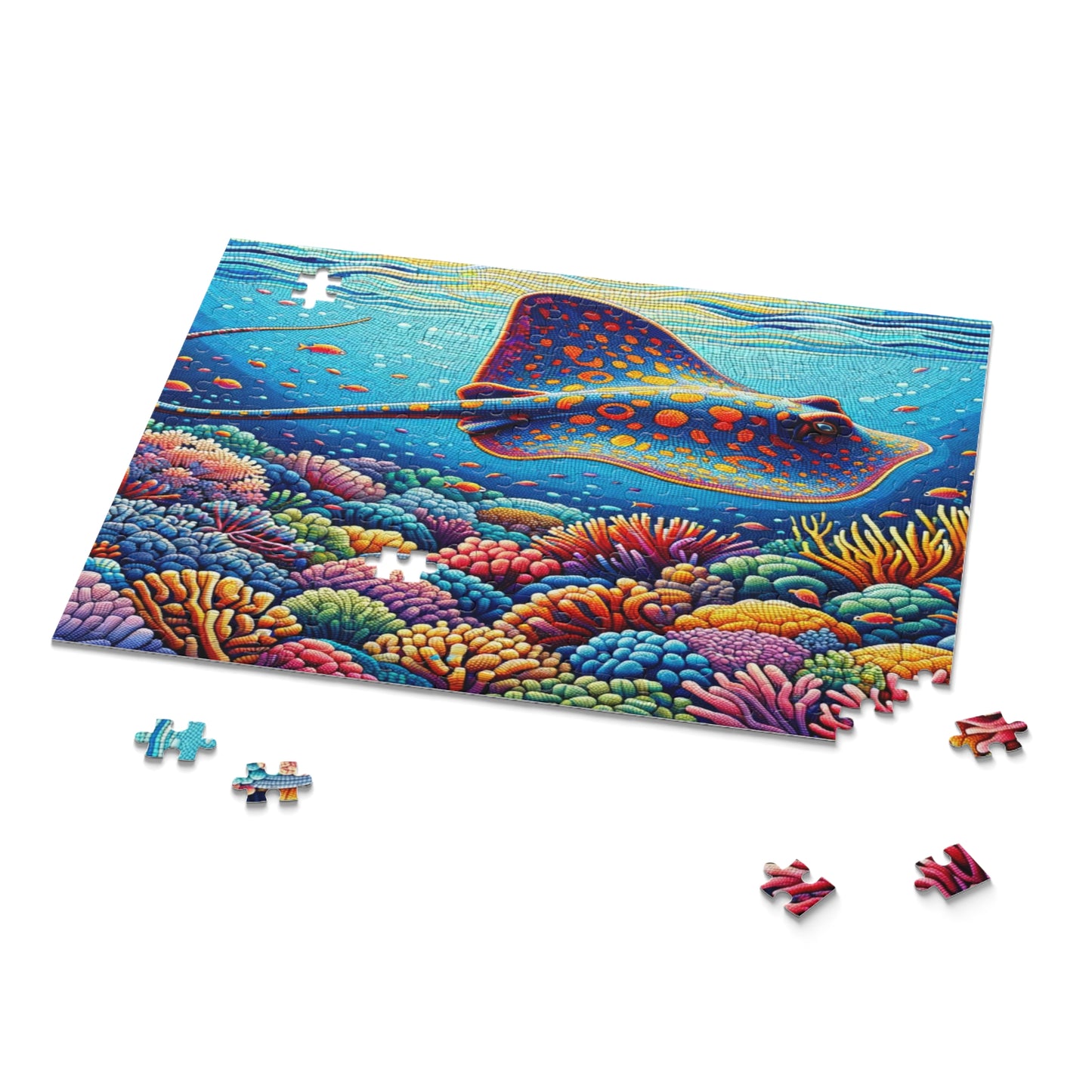 Vibrant Voyage: A Whiptail Stingray Amongst the Coral Splendor - Puzzle (120, 252, 500-Piece)