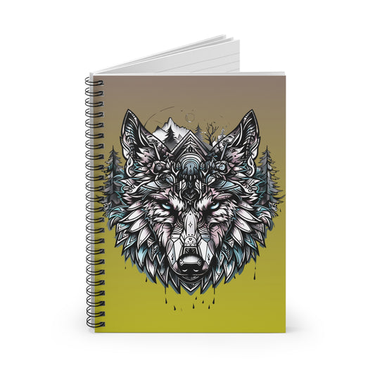 Spiral Notebook - Mystic Wilderness: A Tribal Wolf Tattoo Design_Moss