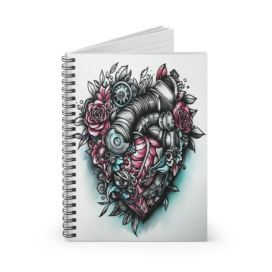 Spiral Notebook - Mechanical Romance: A Heart Blossoming with Roses and Gears