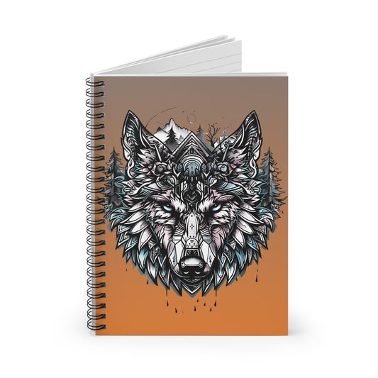 Spiral Notebook - Mystic Wilderness: A Tribal Wolf Tattoo Design_Brick