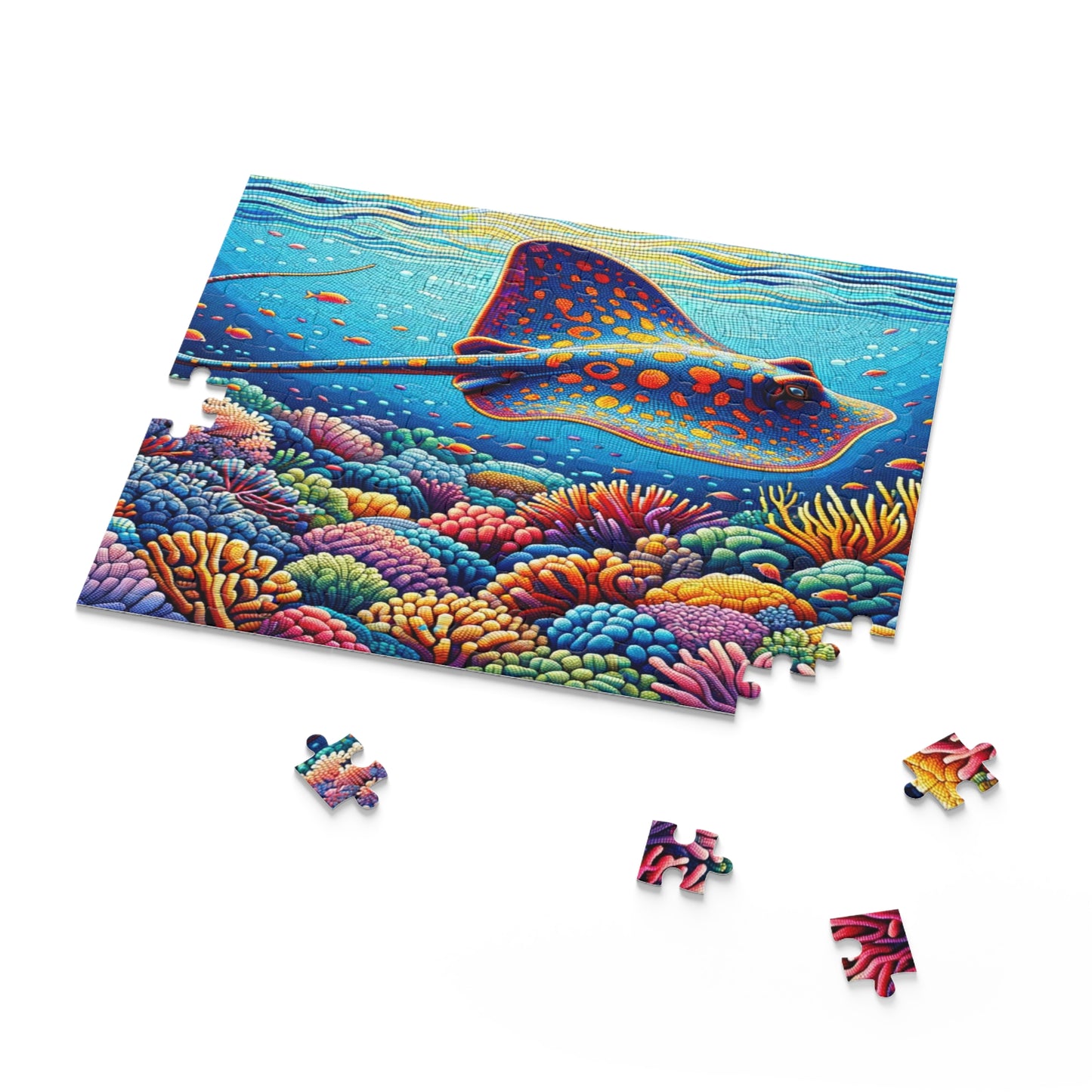 Vibrant Voyage: A Whiptail Stingray Amongst the Coral Splendor - Puzzle (120, 252, 500-Piece)