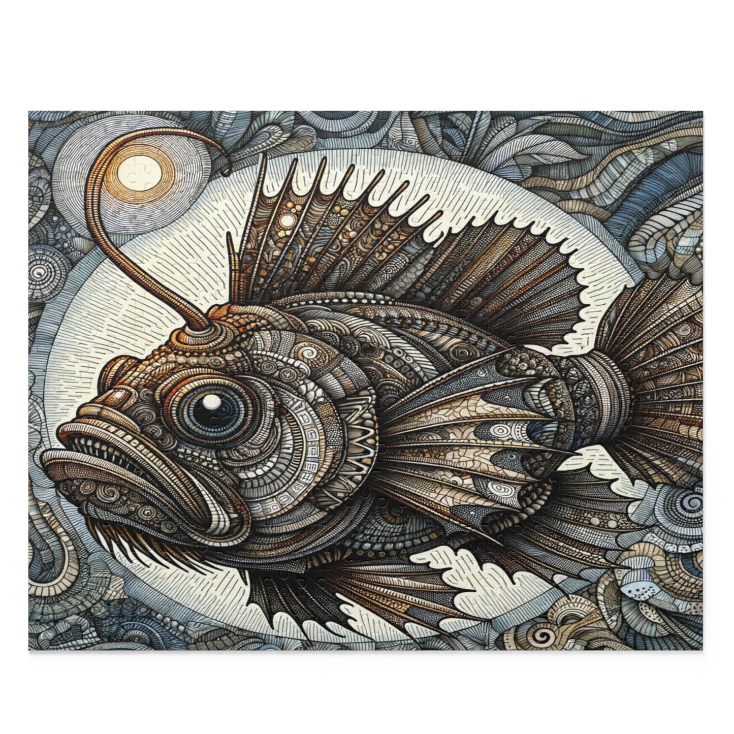Mystic Angler Fish Puzzle in Zentangle Style - Puzzle (120, 252, 500-Piece)