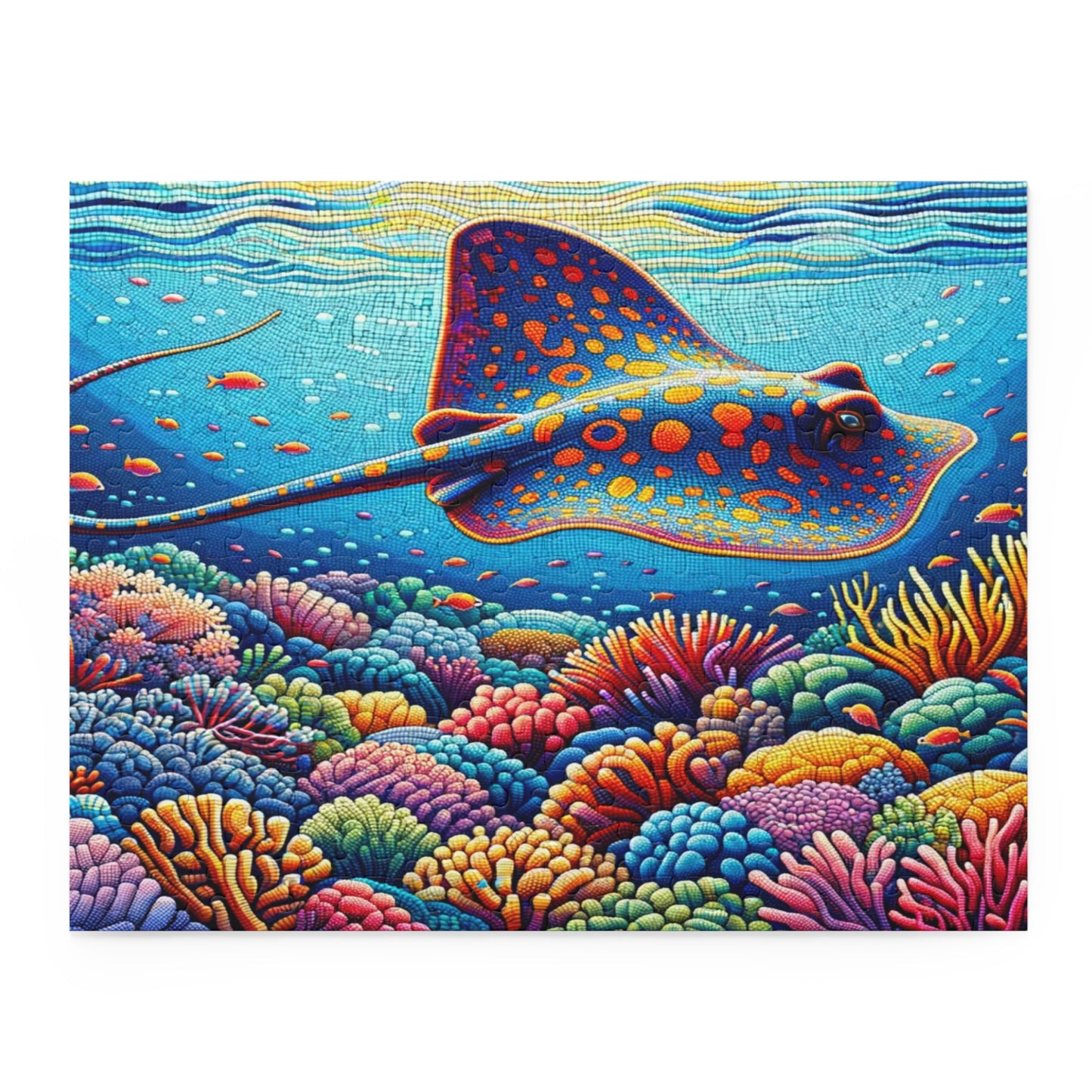 Vibrant Voyage: A Whiptail Stingray Amongst the Coral Splendor - Puzzle (120, 252, 500-Piece)